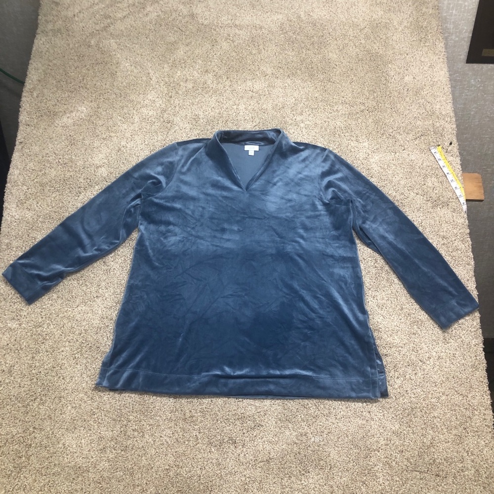 Pure Jill Soft velvet-like Slate Blue V-Neck long sleeve Top XL TALL